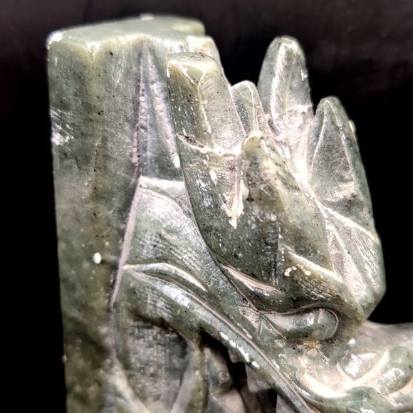Vintage Pair Hand Carved Solid Genuine Green Jade Dragon Bookends - 10" Tall - Picture 11 of 15